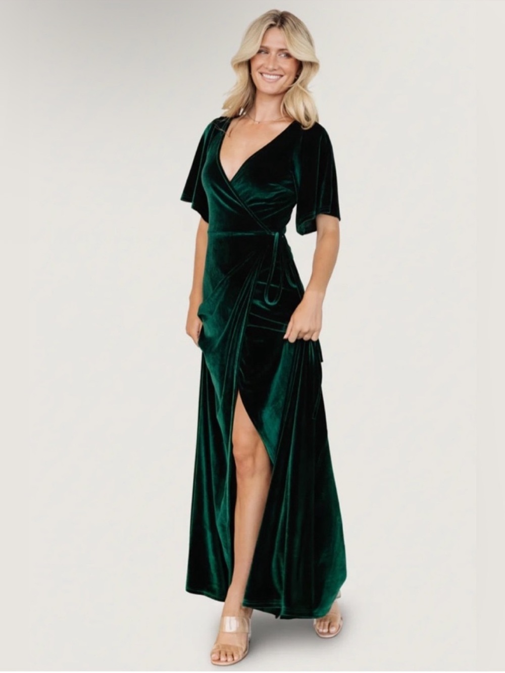 Baltic Born Meghan Velvet Wrap Maxi Dress in Emerald Green